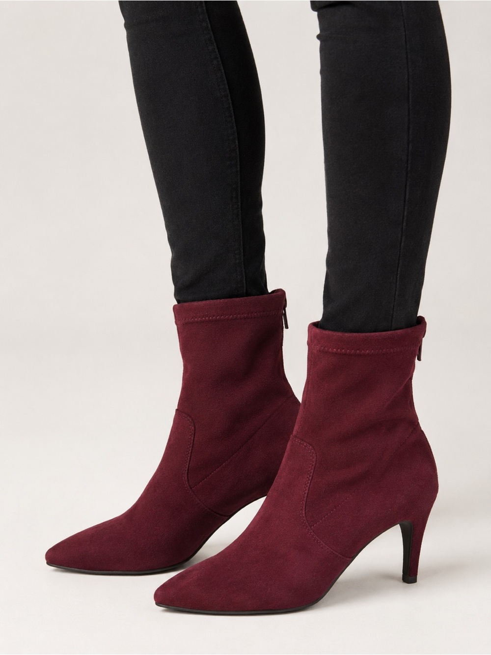 Aerosoles Womens Burgundy Suede Mid-Calf Heeled Boots With Back Zipper Closure